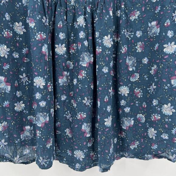 J. Jill 100% Cotton Pintucked Ditsy Floral Blouse Pleated Blue Green Size Medium - Picture 7 of 9